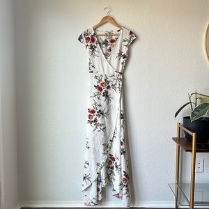 White floral wrap maxi dress